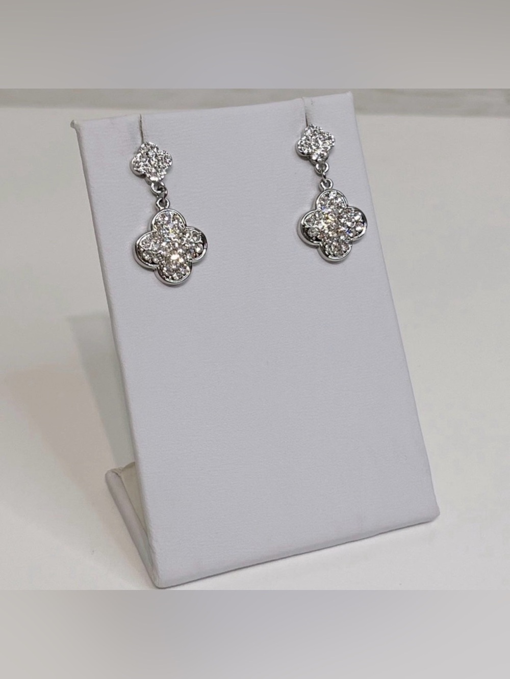 NEW Double Pavé Crystal & Silver Plate Clover Dangle Earrings